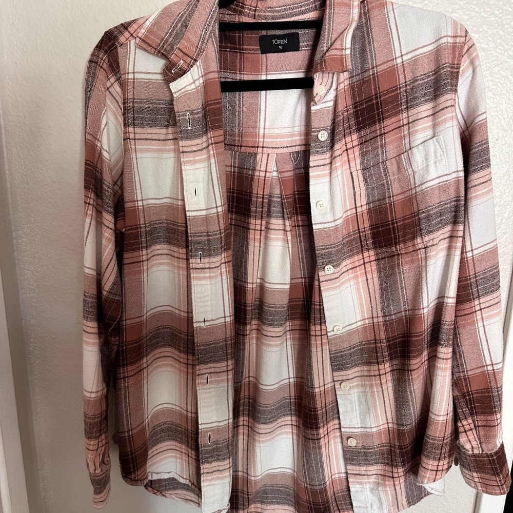 Cute Peachy Plaid Button-Up Shirt